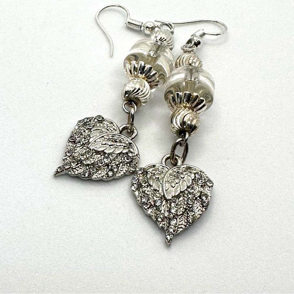 NEW Handmade - Silver Heart Dangle Earrings - Picture 7 of 9